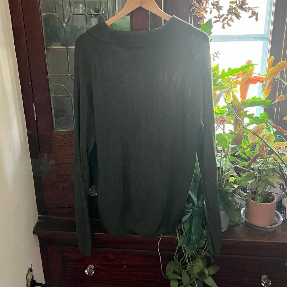 Vintage 90s Olive Button Collar Sweater Mens L Polo Cozy Minimalist - Picture 11 of 17